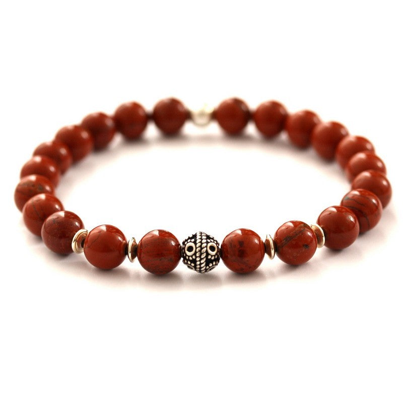 Bracelet En Argent Sterling 925 Avec Jaspe Rouge à Facettes - 7 Pouces - Fait Main - Indonésie
