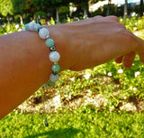 Bracelet argent, quartz rose, amazonite verte, Origin'C