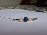 Collier et boucles d'oreilles personnalisés or, Lapis-lazuli et Quartz rose, Origin'C