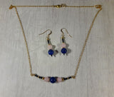 Collier et boucles d'oreilles personnalisés or, Lapis-lazuli et Quartz rose, Origin'C