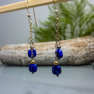 Boucles en or et argent, lapis bleu, Origin'C