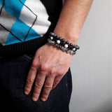 Bracelet homme en argent, obsidienne neige et hématite, Origin'C