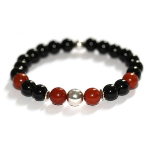 Bracelet homme en argent, onyx et jaspe rouge, Origin'C