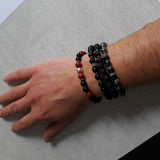 Bracelet homme en argent, onyx et jaspe rouge, Origin'C