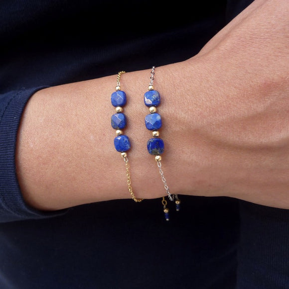 Bracelet en or ou argent, lapis-lazuli ou amazonite, Origin'C
